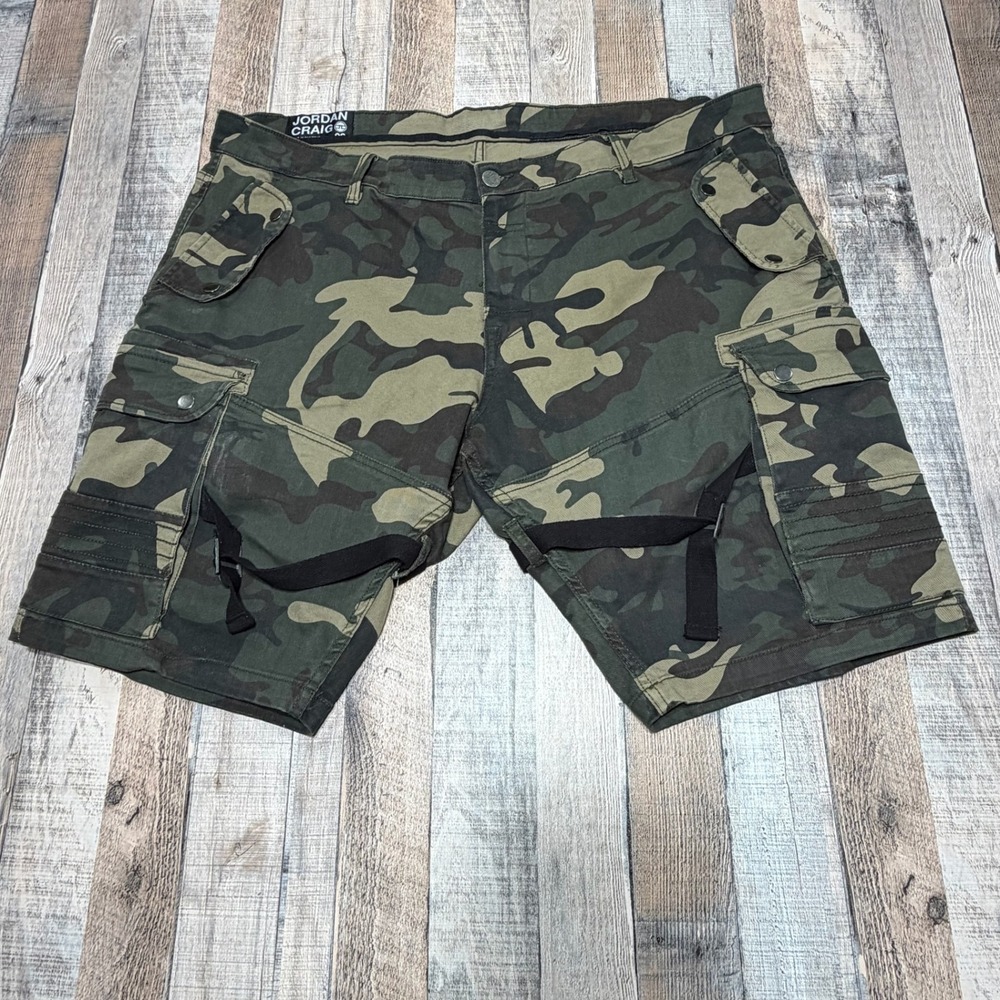 Jordan Craig Cargo Shorts Mens 36 (Tag) Green Camo Straps Urban Streetwear